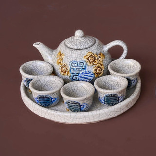 Bộ Ấm Chén Men Rạn Bát Tràng Thờ Cúng