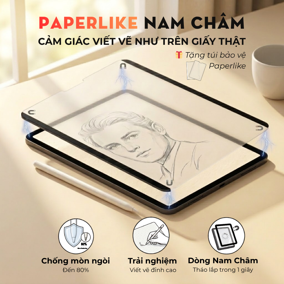 Miếng Dán Màn Hình Paperlike Nam Châm Tháo Rời Dành Cho iPad Pro 11-inch M4 M5, iPad Air M2, iPad Ge