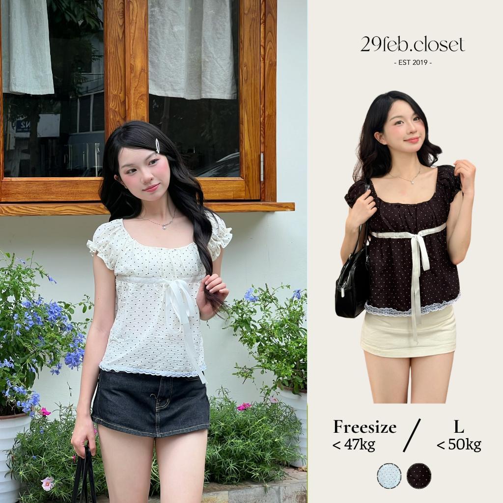 Áo babydoll tay bồng chấm bi phối nơ, Áo kiểu tay bồng chấm bi mùa hè - 29feb.closet – A603 | BigBuy360 - bigbuy360.vn