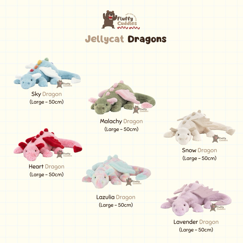 [Chính hãng] Jellycat Dragon/ Rồng Snow, Rồng Sky, Rồng Malachy, Rồng Lazulia, Rồng Heart, Rồng Lave