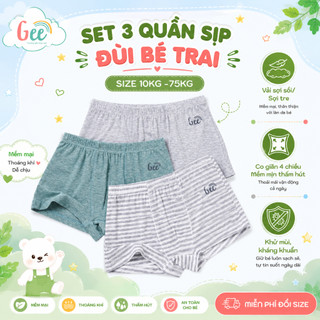 Sịp đùi bé trai tập mặc Gee XÁM CHUN NHỎ, set 3 chip đùi vải sợi sồi mềm mát, form dáng thoải mái, dễ chịu, không hằn da