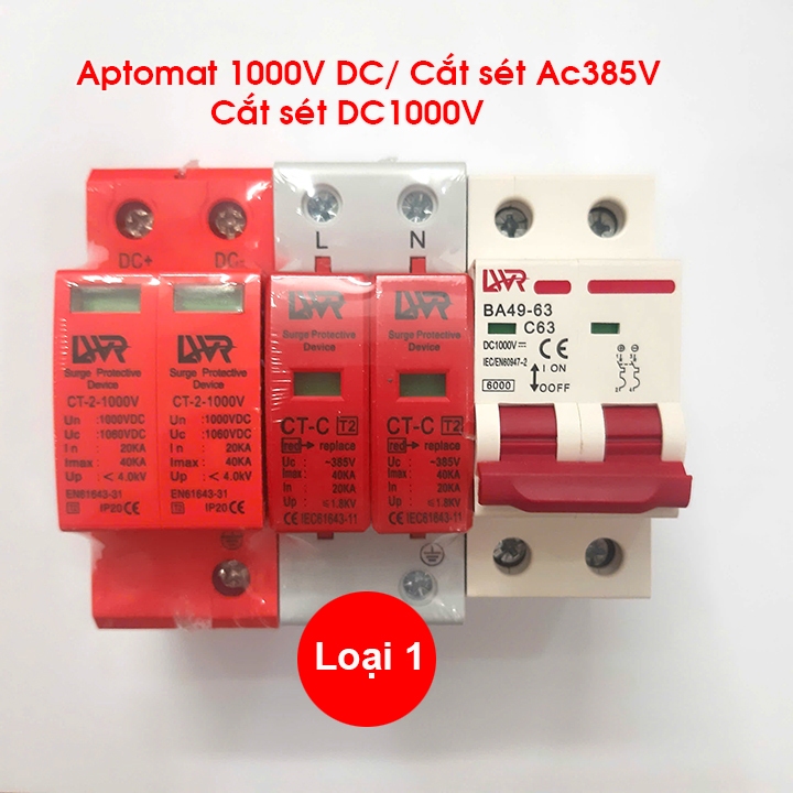 BỘ CHỐNG SÉT DC 1000V VÀ APTOMAT DC 1000V  LWR  20A, 25A, 32A, 40A , 63A, 125A, cất sét Ac, cb dc cắ