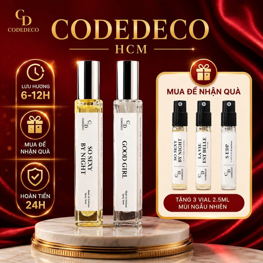 [Best Seller] Tinh Dầu Nước Hoa CODEDECO 10ml - Mua 2 Chai 10ml Tặng 03 Vial 2.5ml Mùi Ngẫu Nhiên