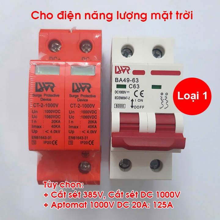 BẢO VỆ CHỐNG SÉT LAN TRUYỀN DC 1000V VÀ APTOMAT DC LWR 1000V 16A:63A, 125A, CB Dc 1000v, át 1000v dc
