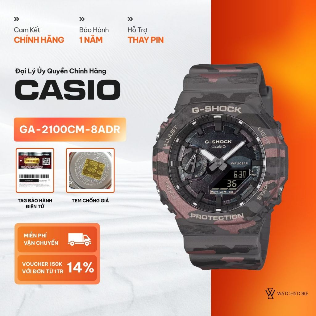 Đồng Hồ CASIO G-SHOCK GA-2100CM-8ADR Kính Khoáng Size 45.4 mm Dây Vỏ Nhựa Resin