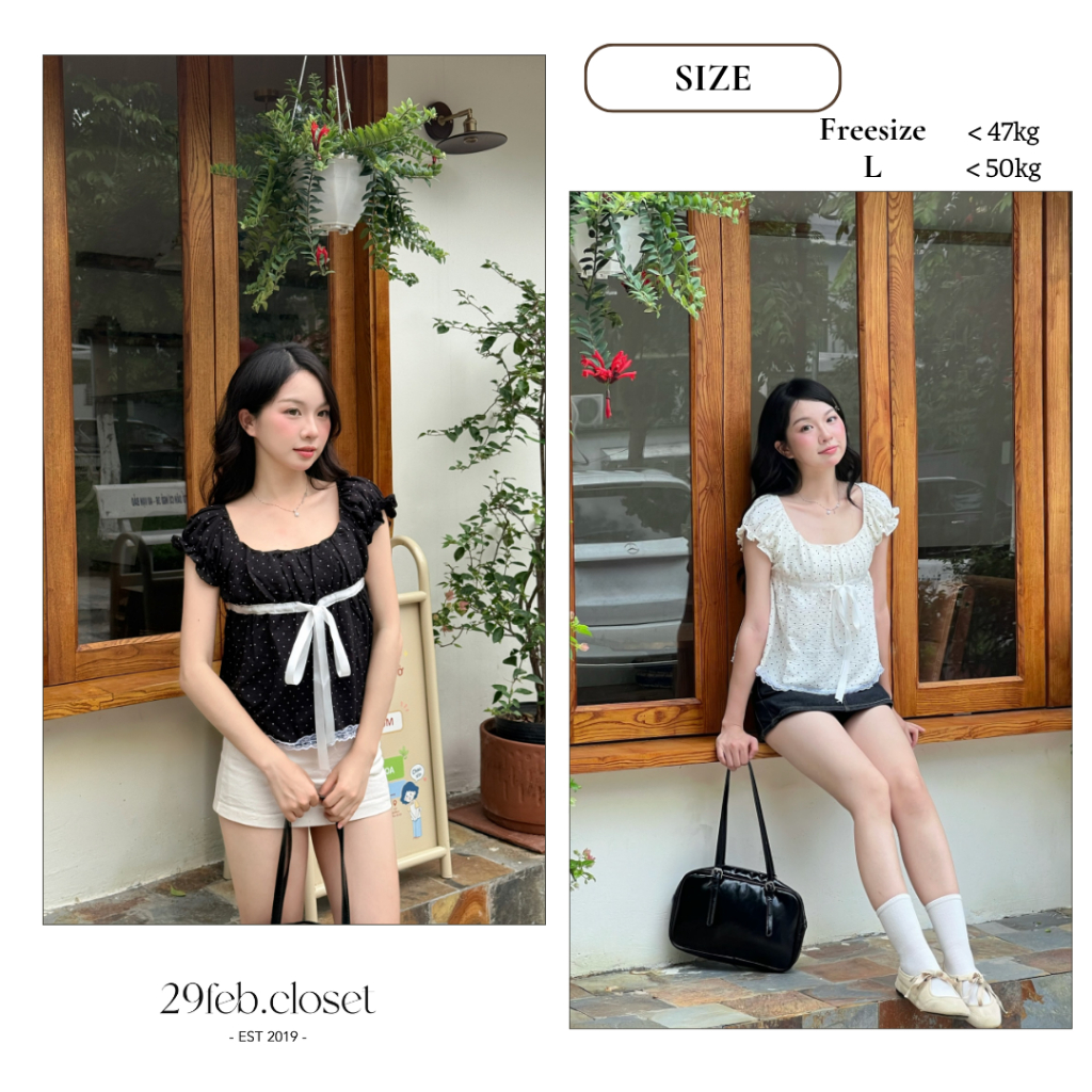 Áo babydoll tay bồng chấm bi phối nơ, Áo kiểu tay bồng chấm bi mùa hè - 29feb.closet – A603 | BigBuy360 - bigbuy360.vn
