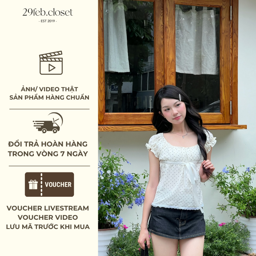Áo babydoll tay bồng chấm bi phối nơ, Áo kiểu tay bồng chấm bi mùa hè - 29feb.closet – A603 | BigBuy360 - bigbuy360.vn