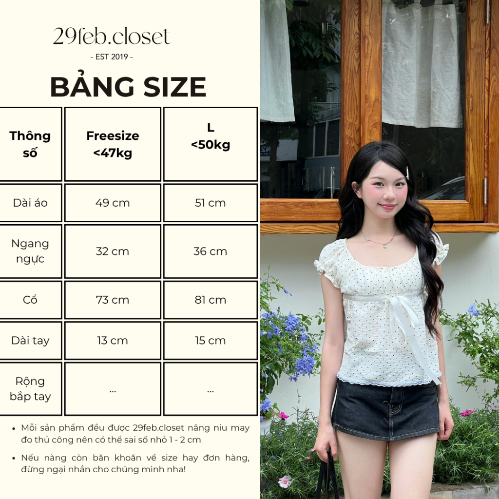Áo babydoll tay bồng chấm bi phối nơ, Áo kiểu tay bồng chấm bi mùa hè - 29feb.closet – A603 | BigBuy360 - bigbuy360.vn