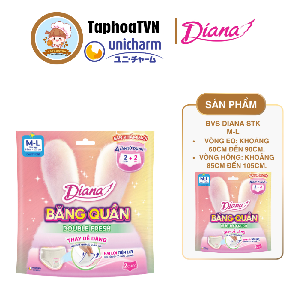 Quần Băng Fresh Diana Double ML6 2 Lõi/Chiếc Dung Tích Vệ Sinh Lớn (MUST: preserve
