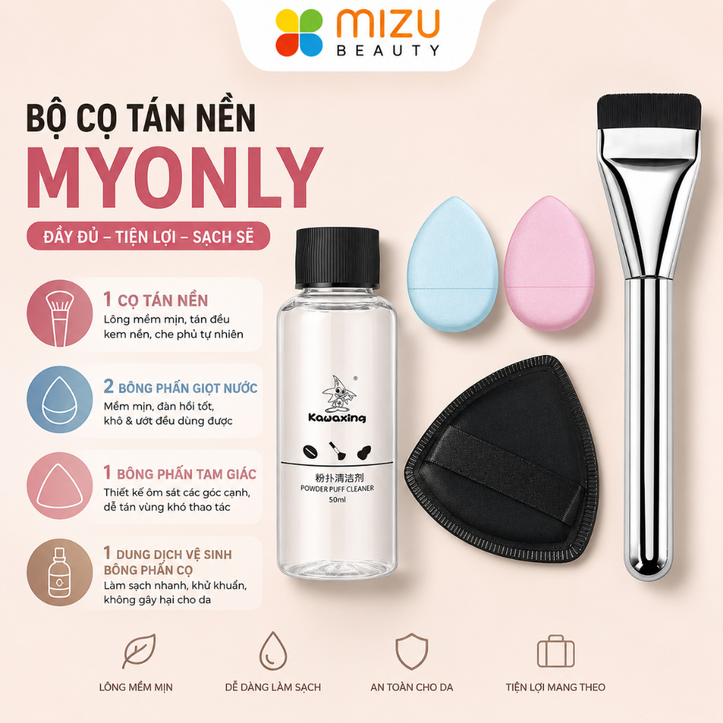 Bộ Cọ Tán Nền Hoàn Hảo Myonly Đuôi Cá –  Khay Trộn, Cọ Phấn Nền, Mút Tán Nền