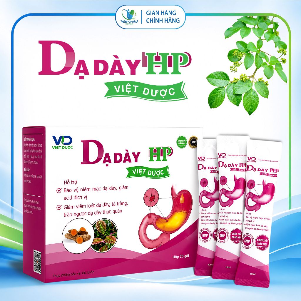 Dạ dày HP Việt Dược - Hỗ Trợ Giảm Trào Ngược, Ợ Hơi Ợ Chua, Đầy Bụng Khó Tiêu, Dạng Gói 10ml
