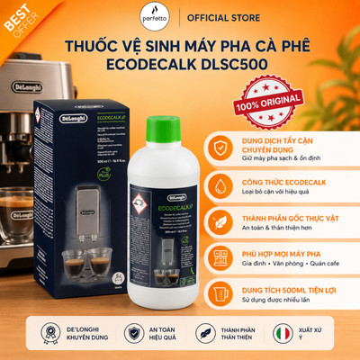 Nước tẩy cặn máy pha cà phê DeLonghi EcoDecalk 100ml/500ml – Dung dịch vệ sinh máy espresso/ tự động chuyên dụng