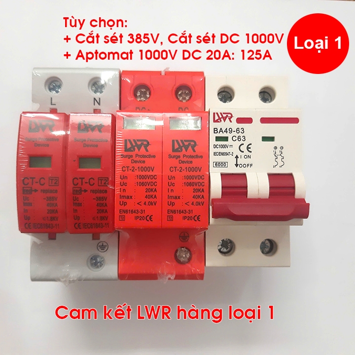 TÙY CHỌN: CHỐNG SÉT DC 1000V 2P 40KA LWR VÀ APTOMAT DC 1000V LWR-  cắt sét dc 1000v, át 1000v, cb dc