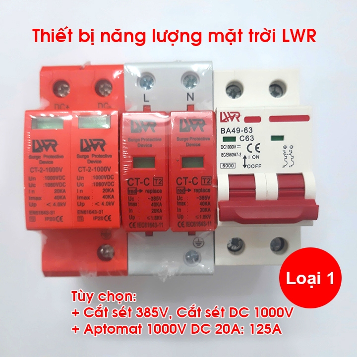 CHỐNG SÉT DC 1000V VÀ APTOMAT DC 1000V 16A, 20A, 25A, 32A, 40A , 63A, 125A, cb dc1000v- cắt sét dc 1
