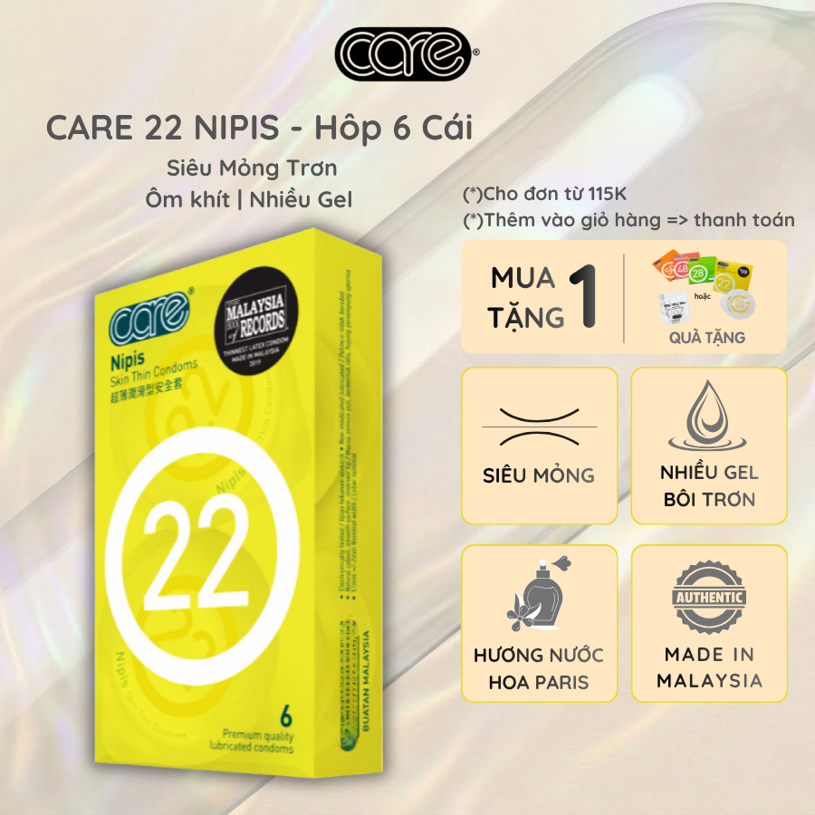 Bao cao su siêu mỏng Care 22, kéo dài thời gian quan hệ, nhiều gel bôi trơn, hương nước hoa - 6  bcs