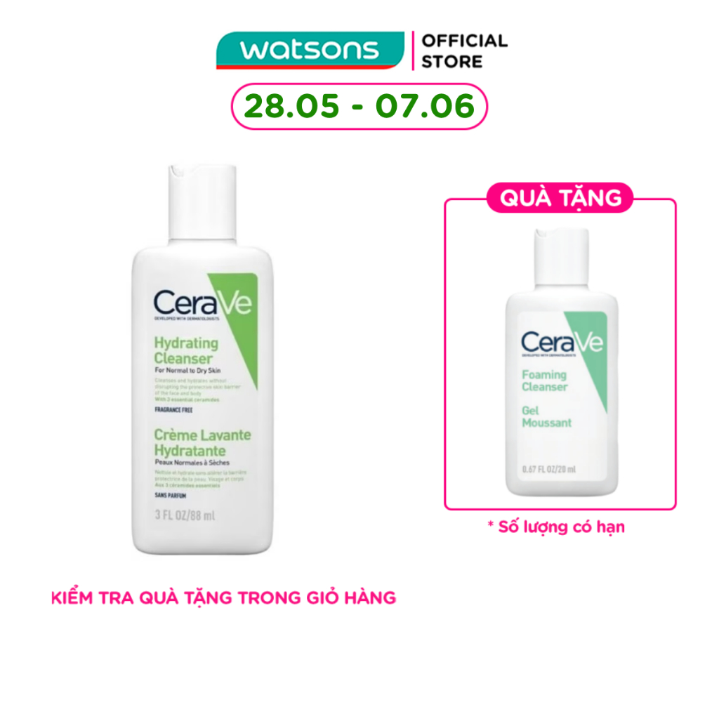 Sữa Rửa Mặt CeraVe Hydrating Cleanser Giúp Làm Sạch Và Cấp Ẩm Dành Cho Da Thường Và Da Khô 88ml