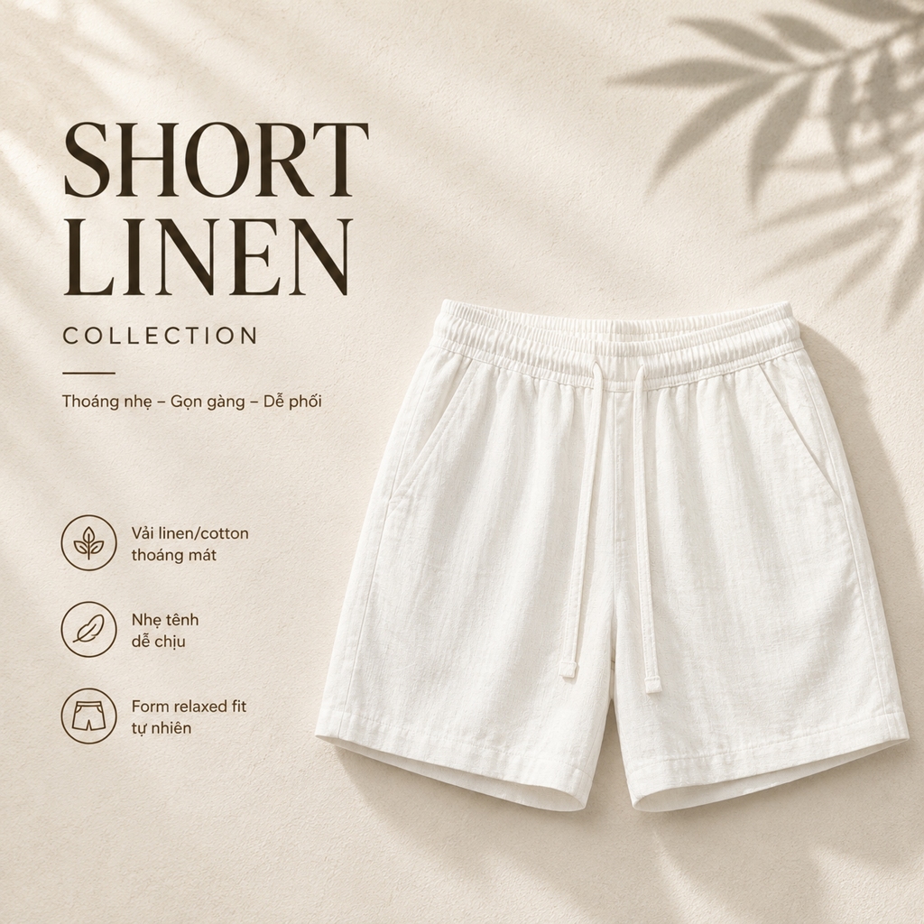[MỞ BÁN] Quần short nam ROWAY, chất liệu linen cotton | Quần short dệt cạp chun | BigBuy360 - bigbuy360.vn