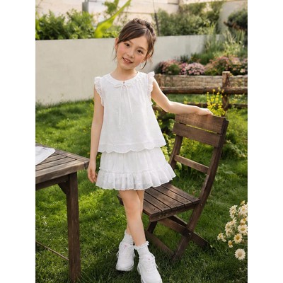 Set bộ bé gái TIHON cao cấp chất thô thêu hoa sang chảnh phong cách tiểu thư Hàn Quốc SET0744262