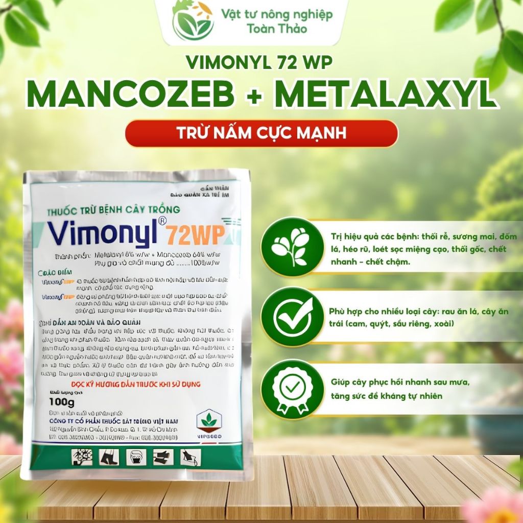 Vimonyl 72 WP 100g – Trừ nấm cực mạnh Mancozeb + Metalaxyl – bảo vệ cây trồng tối ưu