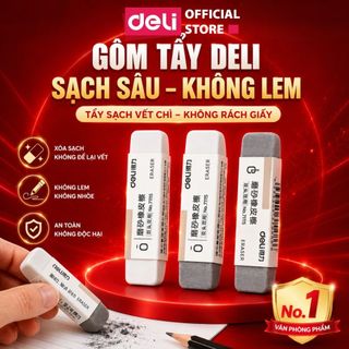 Gôm Tẩy Chì Tẩy Mực Deli Cao Cấp, Tẩy Bút Bi Và Bút Chì Sạch Không Rách Giấy Văn Phòng