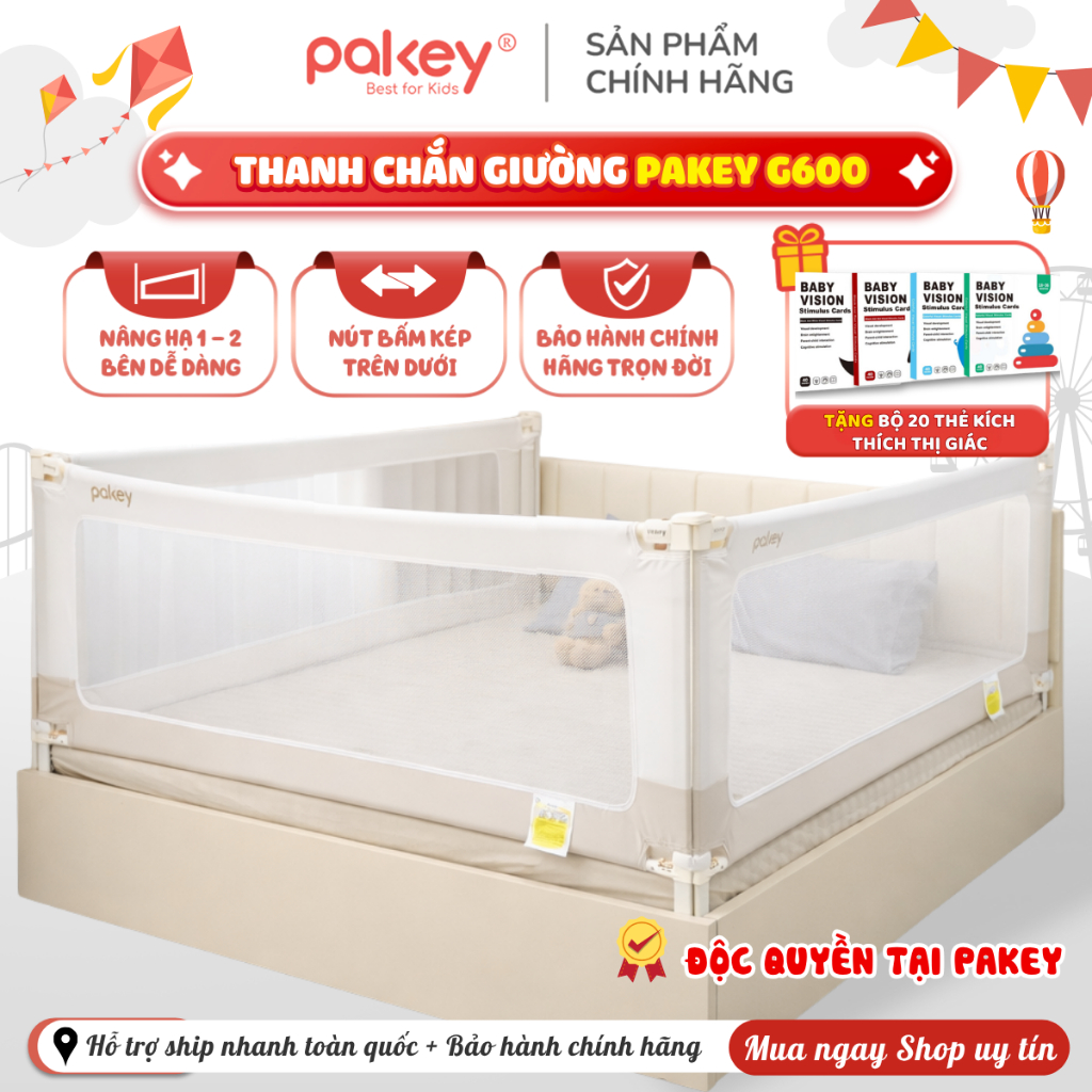 [D2C] Thanh Chắn Giường Pakey G600 Cao Cấp, Thanh Chặn Giường Cho Bé Vải 600D Dày Dặn Thoáng Khí - B