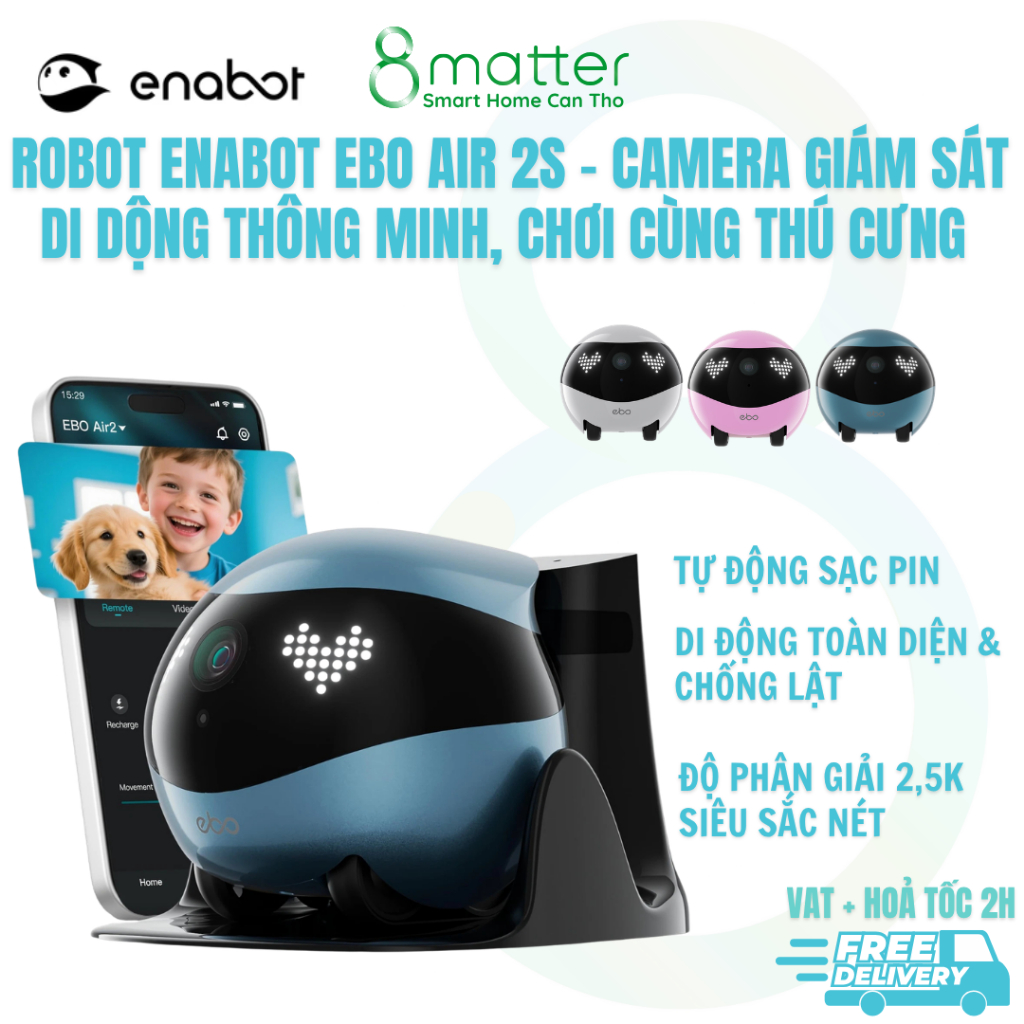 🤖 Robot Camera Giám Sát Di Động Thông Minh Enabot EBO Air 2S (Bản Nâng Cấp 2.5K) BH 12T