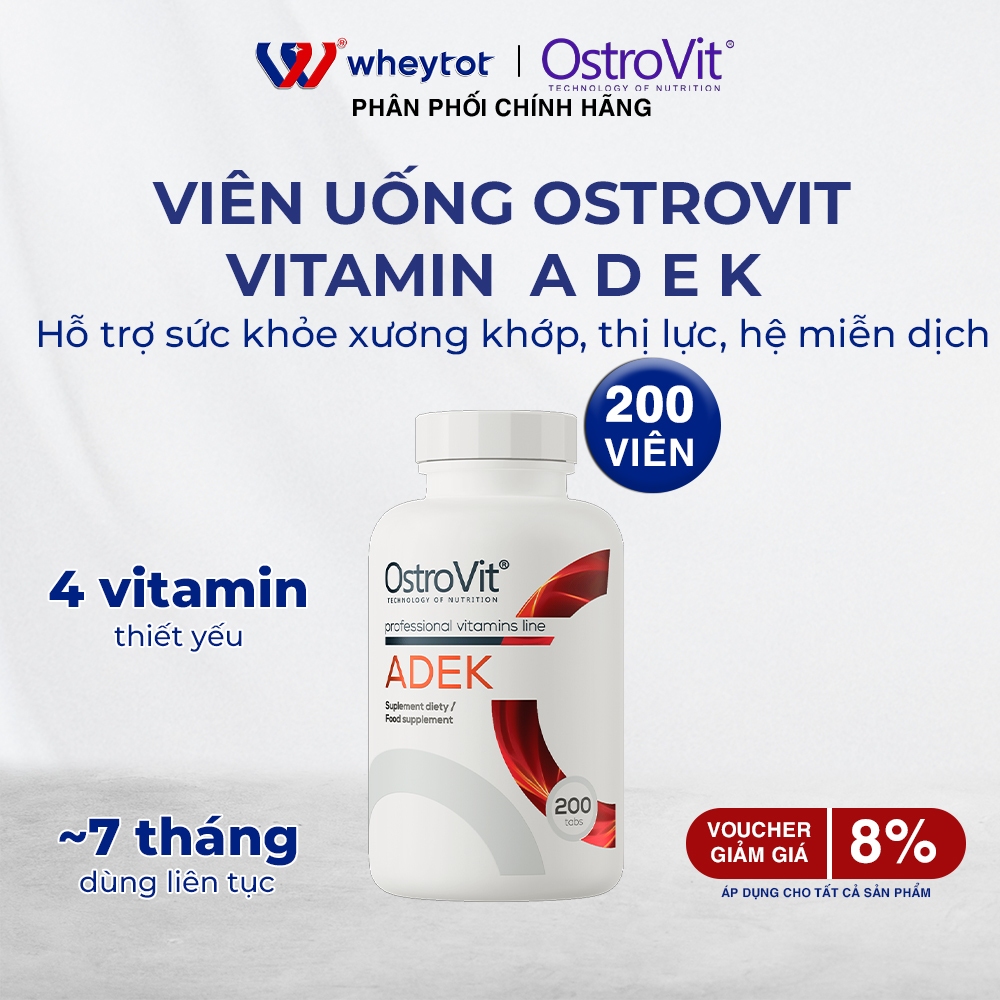 Viên uống Vitamin A D E K OstroVit hỗ trợ tăng cường sức khỏe và đề kháng (Hộp 200 viên)