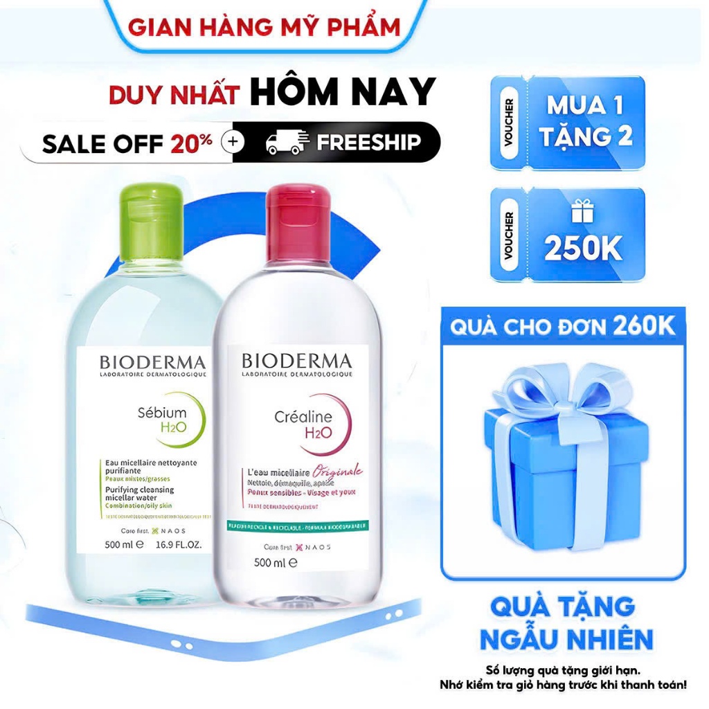 Nước Tẩy Trang Bioderma Crealine H2O 500ml Dịu Nhẹ Cho Mọi Loại Da
