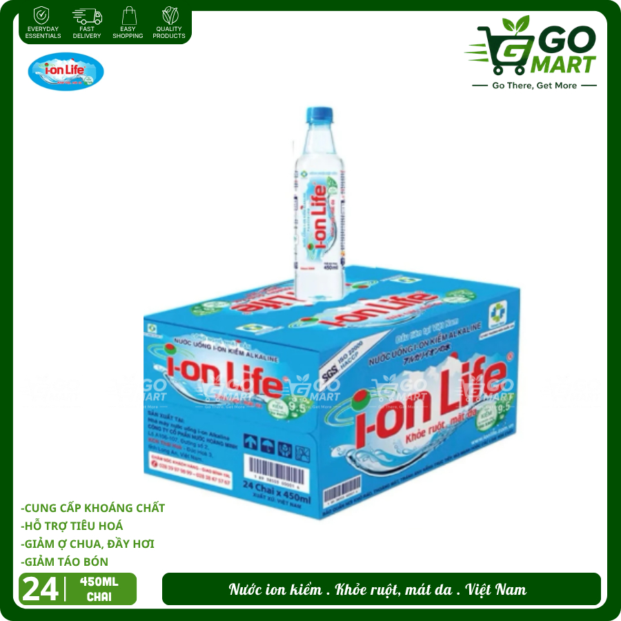 Nước uống ION kiềm cao cấp ION Life 450ml_Khỏe ruột mát gan hỗ trợ tiêu hoá.Gomart