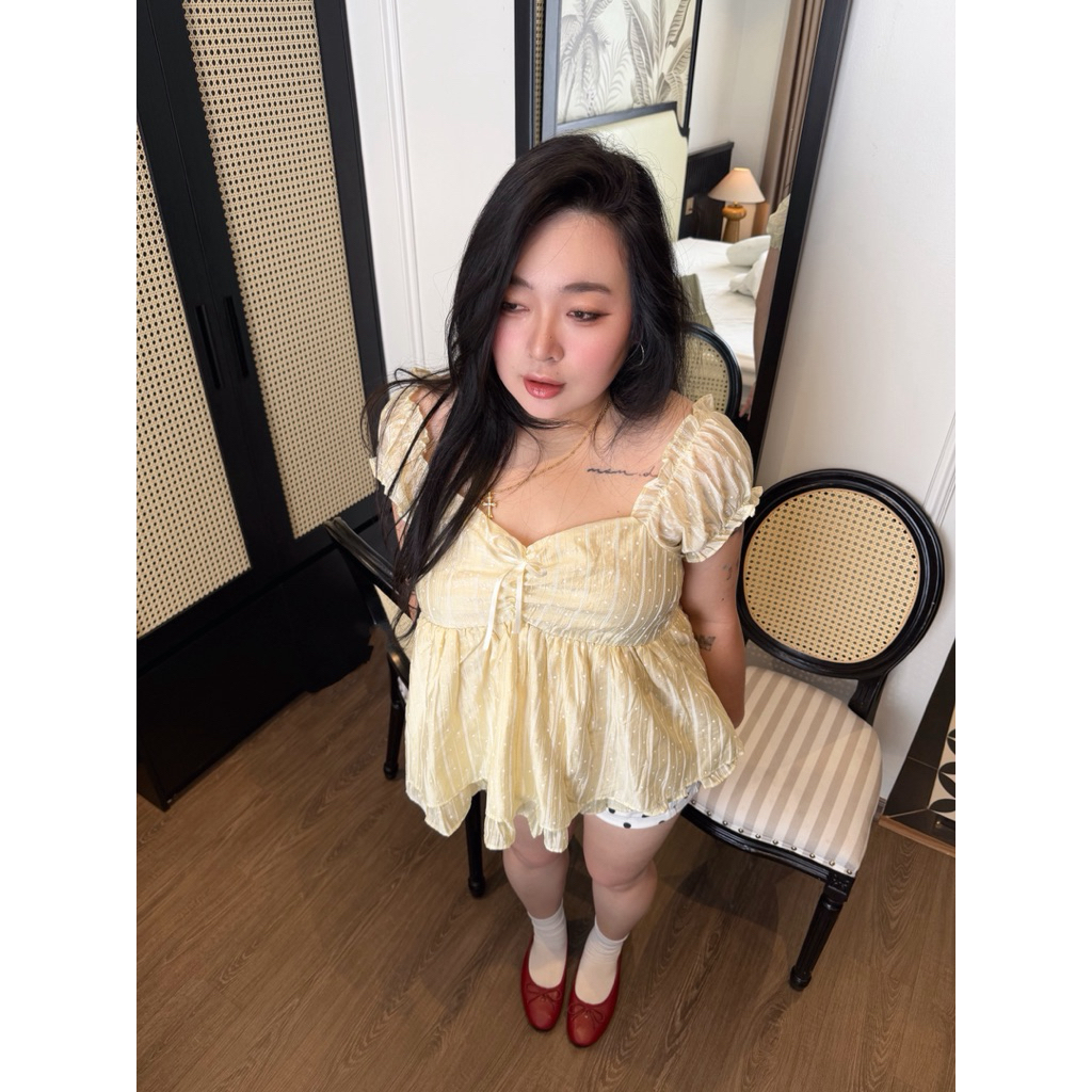 LASSIE BIGSIZE| Áo ren cổ vuông Bigsize (65-90kg) nhún eo xoè nhẹ nữ tính ANGEL TOP