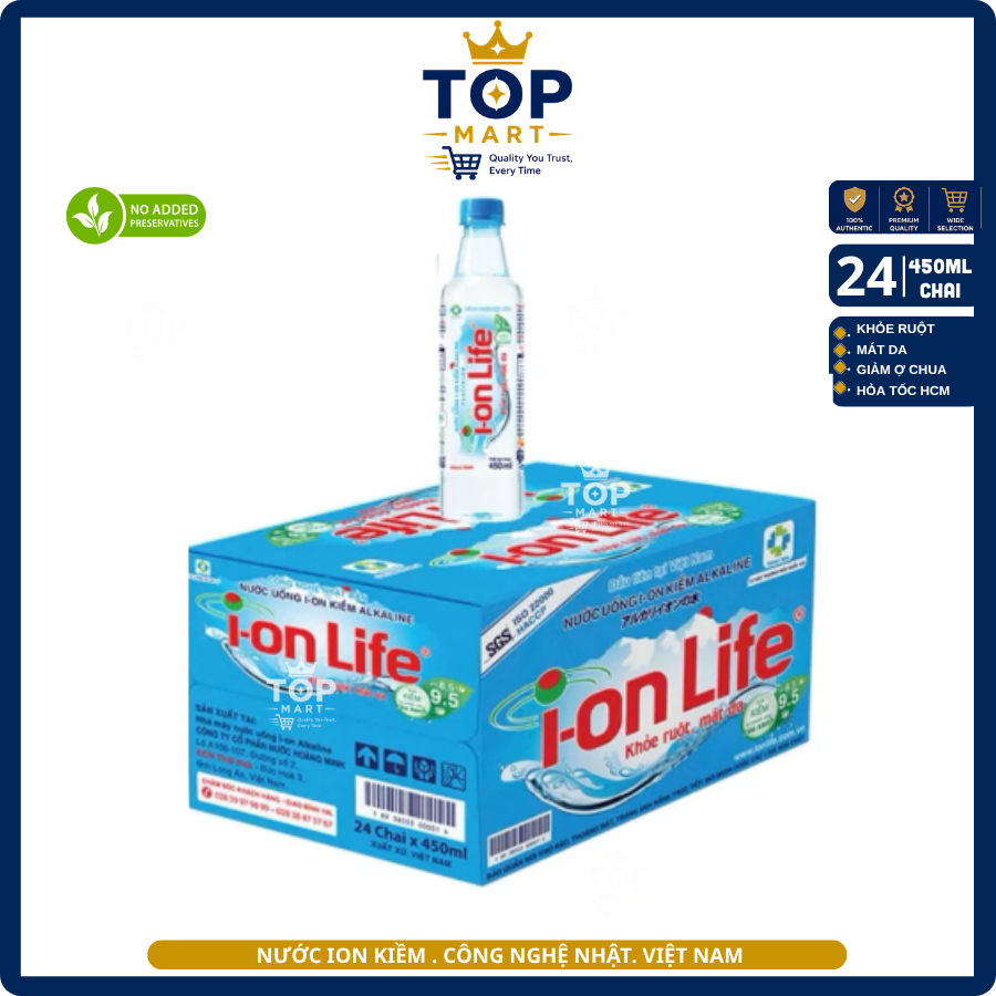 Nước uống ION kiềm cao cấp ION Life 450ml_Khỏe ruột mát gan hỗ trợ tiêu hoá.Topmart