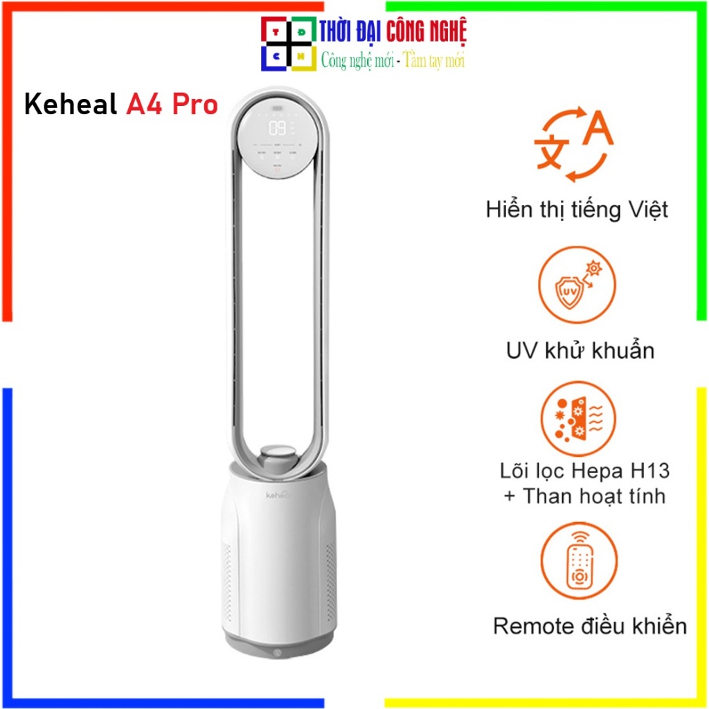 Quạt Không Cánh Keheal A4 Pro Bản Tiếng Việt - Máy Lọc Không Khí Khử Khuẩn Cao Cấp - Bảo Hành Chính 