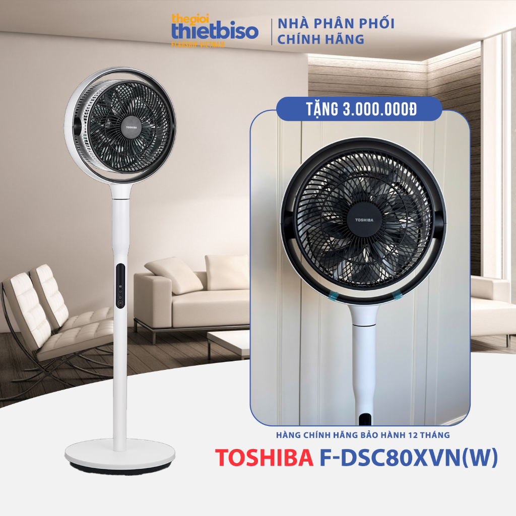 [HỎA TỐC 2H] Quạt tuần hoàn Toshiba trước 7 cánh - sau 9 cánh F-DSC80XVN(W) 25W -  Bảo hành chính hã