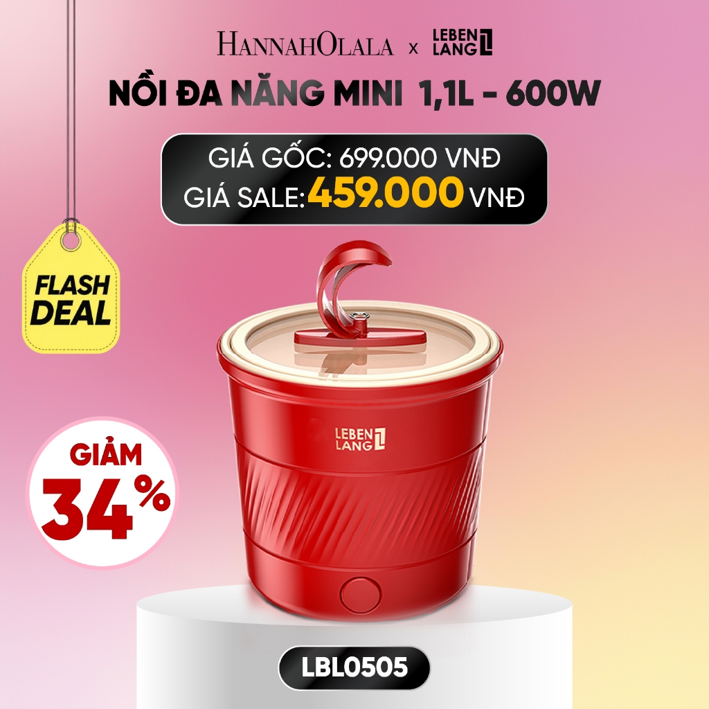 [Hannah x Lebenlang] Nồi nấu mì mini Lebenlang LBL0505, nồi lẩu điện đa năng 600W, 1100ml, nhỏ gọn