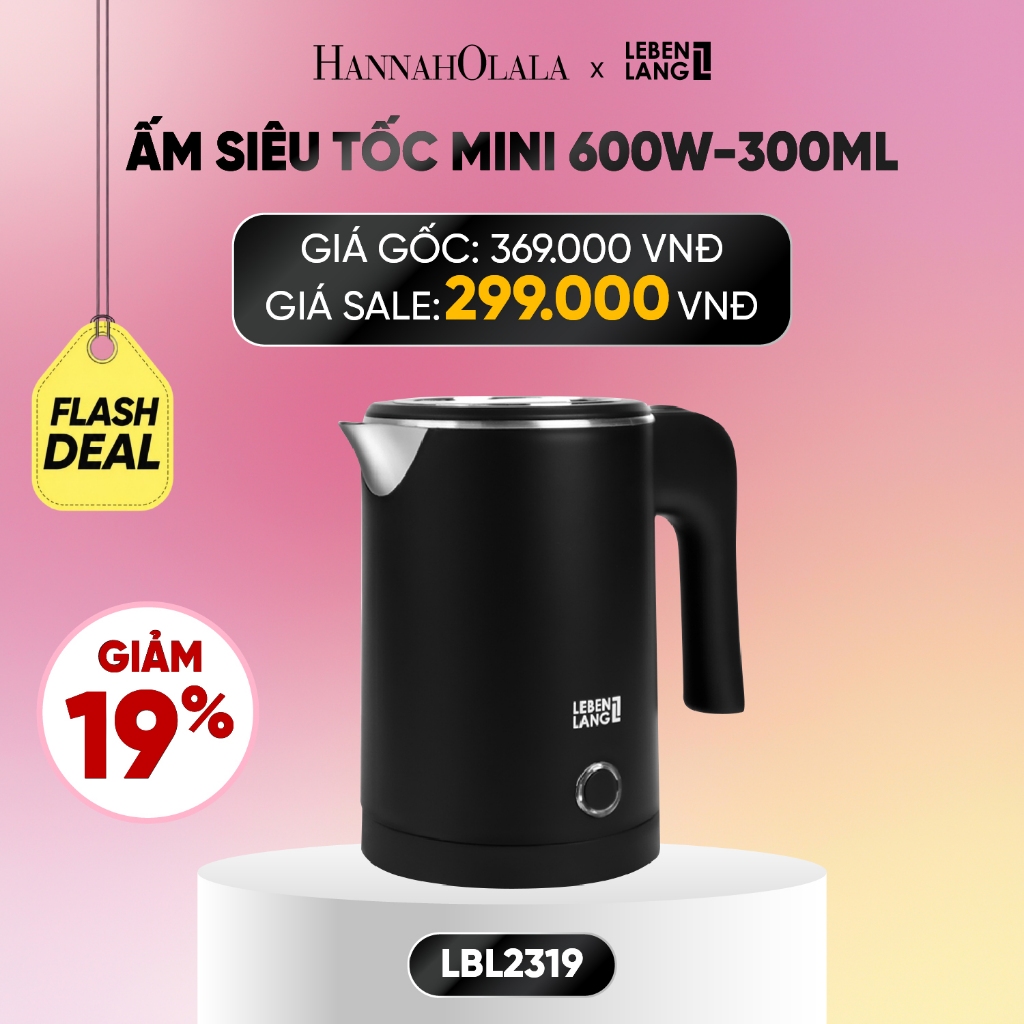 [Hannah x Lebenlang] Ấm siêu tốc mini Lebenlang LBL2319, 600W, sôi nhanh trong 4 phút, 500ml dễ mang