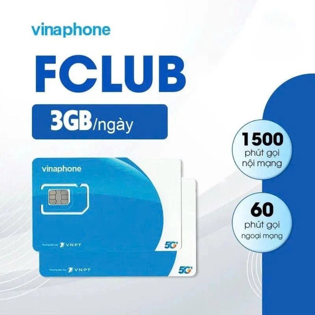 SIM Vinaphone 12FCLUB Data Khủng - 3GB/Ngày, 12 Tháng, 1500 Phút Nội Mạng, Chính Hãng