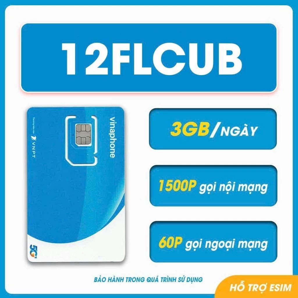 Sim 4G VinaPhone 12FCLUB Trọn Gói 1 Năm - Tặng 3GB/Ngày + Miễn Phí 1500 Phút Gọi Nội Mạng