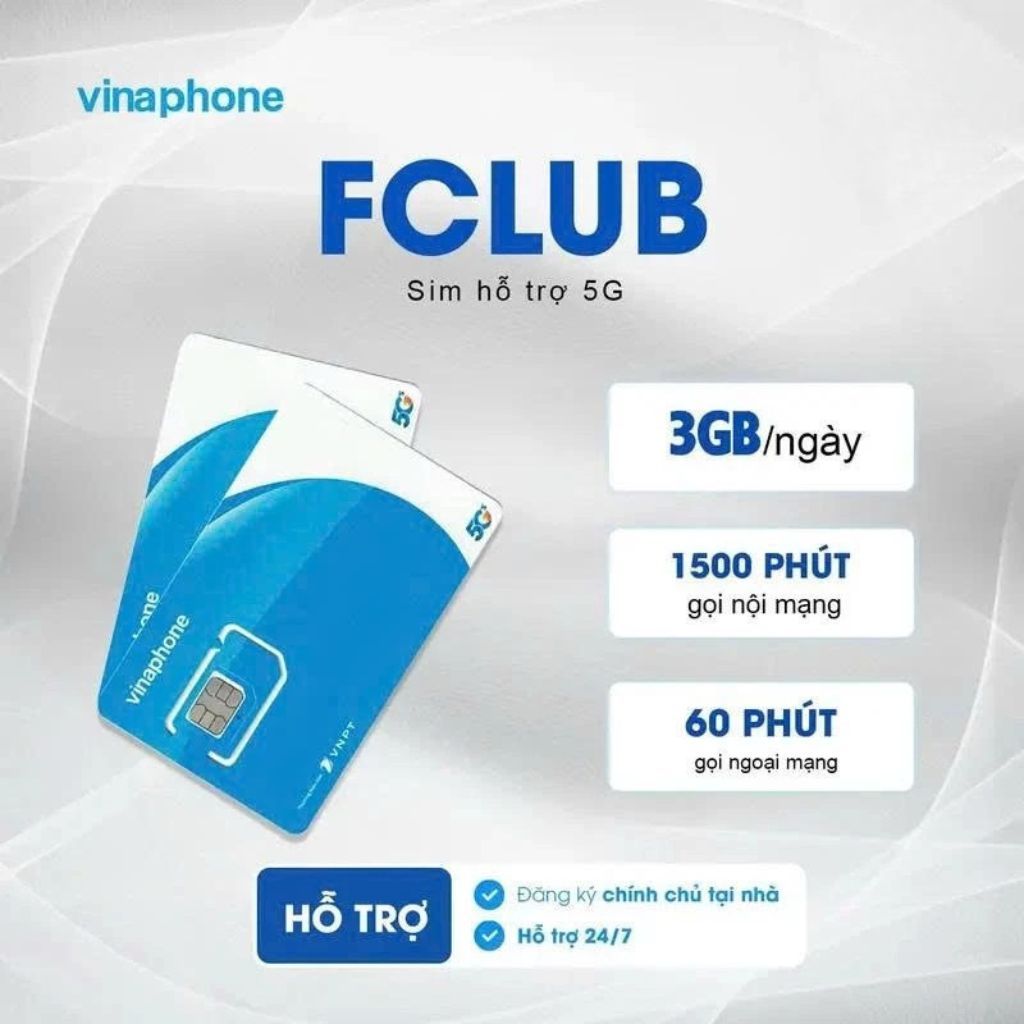 Sim Khủng VinaPhone Mã 12FCLUB 1 Năm - Mỗi Tháng Có 90GB Data Tốc Độ Cao + Free Gọi Thoại