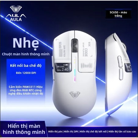 [Mã Giảm Giá] Chuột Gaming Aula SC650 - 3 Mode, Có Màn Hình Đa Nhiệm, Polling Rate 1000Hz, Siêu Nhẹ | BigBuy360 - bigbuy360.vn