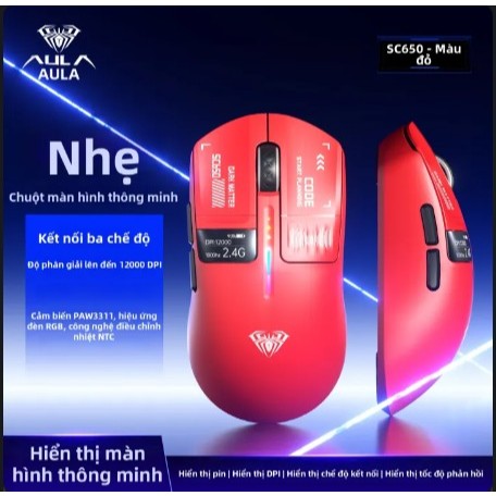 [Mã Giảm Giá] Chuột Gaming Aula SC650 - 3 Mode, Có Màn Hình Đa Nhiệm, Polling Rate 1000Hz, Siêu Nhẹ | BigBuy360 - bigbuy360.vn