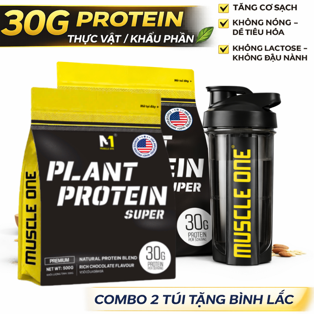 Combo 2 Túi Protein Thực Vật PLANT PROTEIN SUPER 500g – 30g Vegan Protein Tăng Cơ Giảm Mỡ Sạch