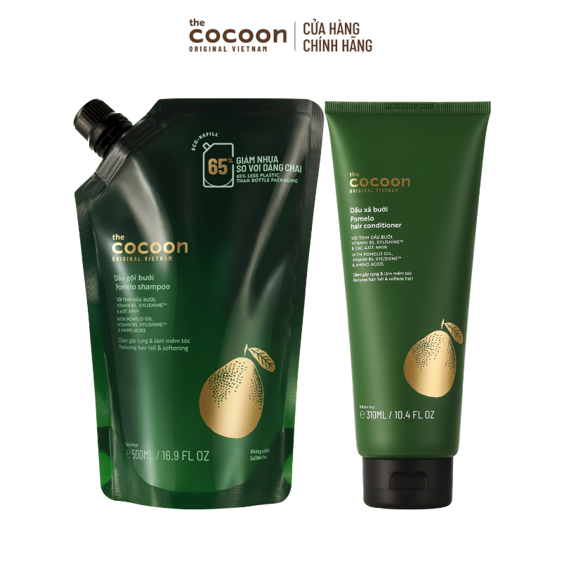 [MUA 2 GIẢM 30%] Combo Túi Refill - Dầu gội bưởi Cocoon 500ml + dầu xả bưởi 310ml