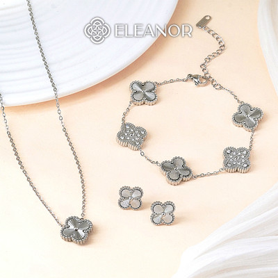 Dây chuyền bông tai vòng tay nữ Eleanor Accessories bộ trang sức cỏ 4 lá phụ kiện trang sức 11789