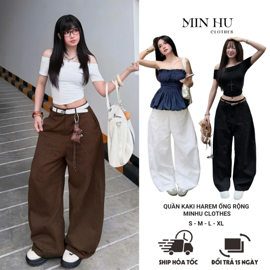 Quần Kaki Harem Unisex MINHU CLOTHES, Quần Kaki Dáng Rộng Lưng Thun Co Giãn [Q01] | BigBuy360 - bigbuy360.vn