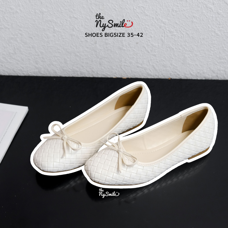 Giày búp bê 1cm BIGSIZE (35-42) - Búp bê mũi vuông đính nơ dễ thương trendy  The Nysmile- DELI
