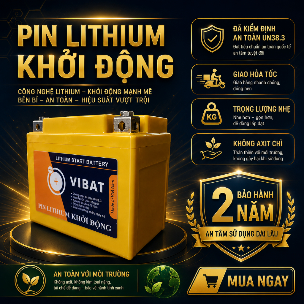 (Hoả Tốc) Bình ắc quy Lithium 12V-50A chuyên tay ga VISION có Smartkey hoặc Vision lắp trợ sáng, đèn