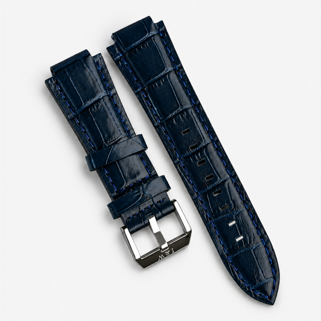 Dây da đồng hồ I&W Carnival 735G - 751G - 721G - 711G - Màu xanh Navy chống nước