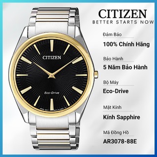 Đồng hồ nam citizen eco-drive siêu mỏng dây thép không gỉ ar3078-88e - mặt đen