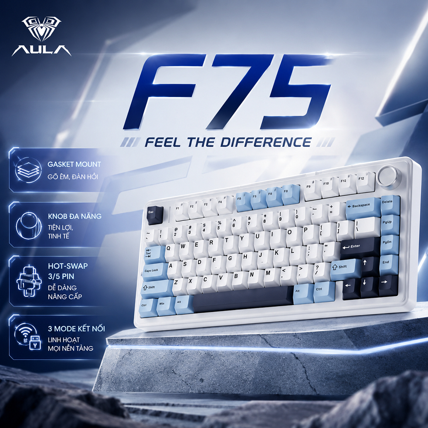 Bàn Phím Cơ Aula F75 Wireless 3 Mode | Gasket Mount | LED RGB | Hotswap | Gaming Keyboard Cao Cấp
