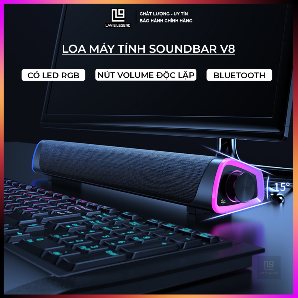 Loa Bluetooth Để Bàn Có Dây Cắm, Loa Máy Tính Soundbar V8 NIYE Led RGB, Âm Thanh Vòm 8D Sống Động